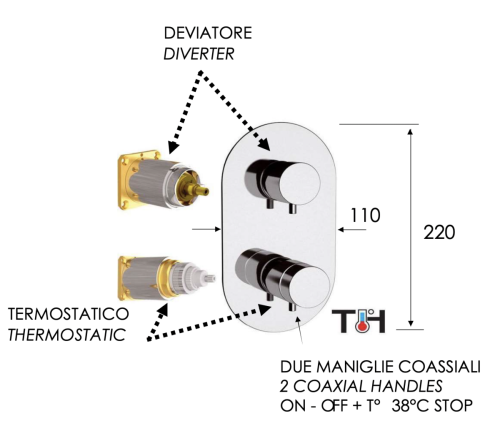 Смеситель для душа Remer Elegance NT92KB встраиваемый в стену хром с термостатом - фото 2