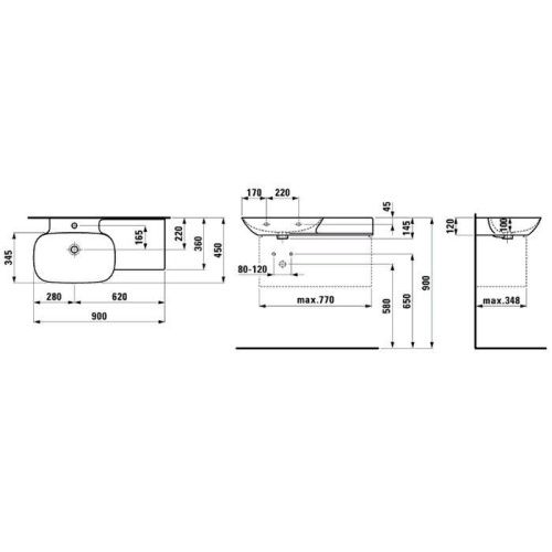 Раковина керамическая Laufen INO 8.1330.2.000.104.1 90 см накладная цвет белый 1 отверстие под смеситель - фото 2