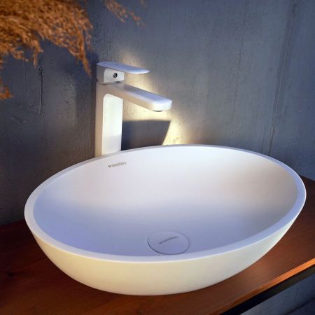 Раковина из искусственного камня MonteBianco Conca 480 12093 50х30 накладная цвет белый без отверстий под смеситель