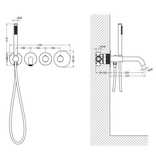 Смеситель для ванны и душа Timo Saona 2324/03YSM встраиваемый в стену черный - фото 2