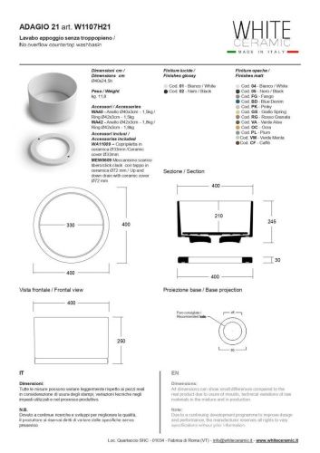 Раковина керамическая White Ceramic Adagio W1107H2101 40х40 накладная цвет белый - фото 3