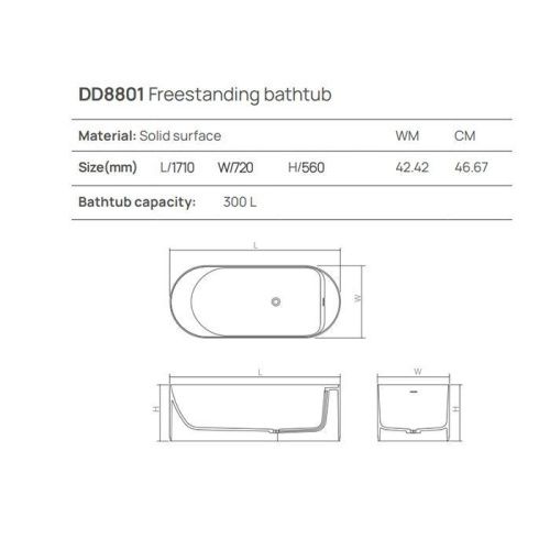 Ванна из искусственного камня Dea Design Stripes DD8801 1710 1 175х70 отдельностоящая овальная - фото 2