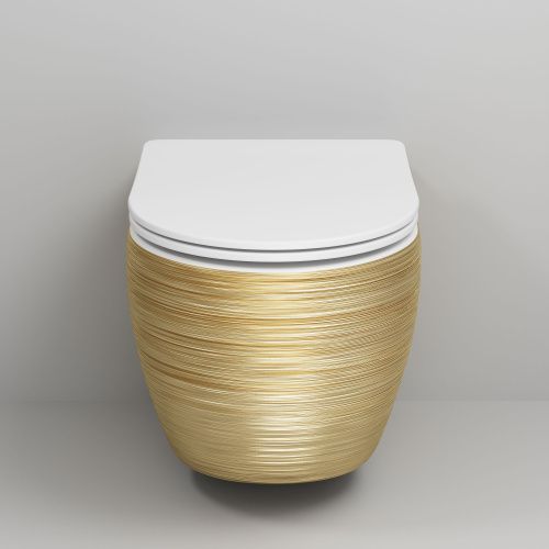 Унитаз подвесной Grossman Color GR-4411GWS золото/белый с сиденьем безободковый каскадный смыв - фото 3