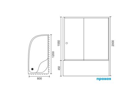 Душевой уголок Royal Bath BK RB8120BK-T-BL-R 120х80 стекло прозрачное профиль черный с поддоном