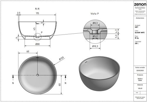Ванна из искусственного камня Zenon Biwa 4000.000.000.000.31739 120х120 отдельностоящая круглая - фото 2