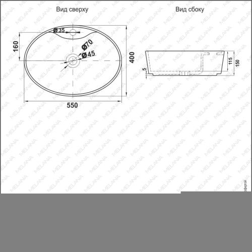 Раковина из сантехнического фарфора Melana 320301-805 60х40 накладная цвет белый 1 отверстие под смеситель - фото 2