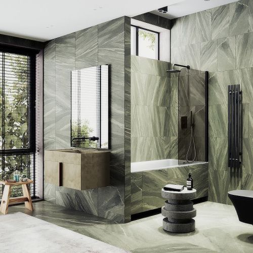 Душевая шторка на ванну Maybah Glass MGV-622-6 80х140 стекло тонированное профиль черный ориентация универсальная - фото 2