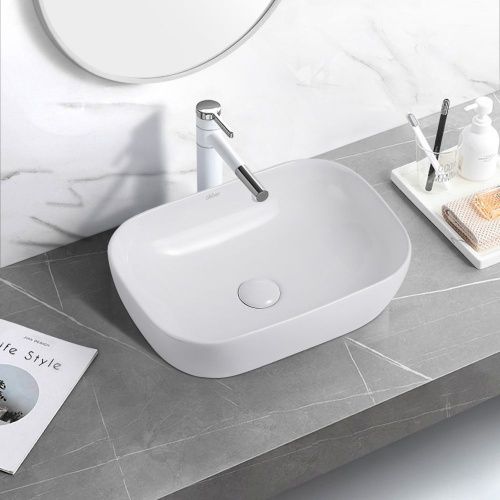 Раковина керамическая Abber RECHTECK AC2200 50х30 накладная цвет белый без отверстий под смеситель - фото 4