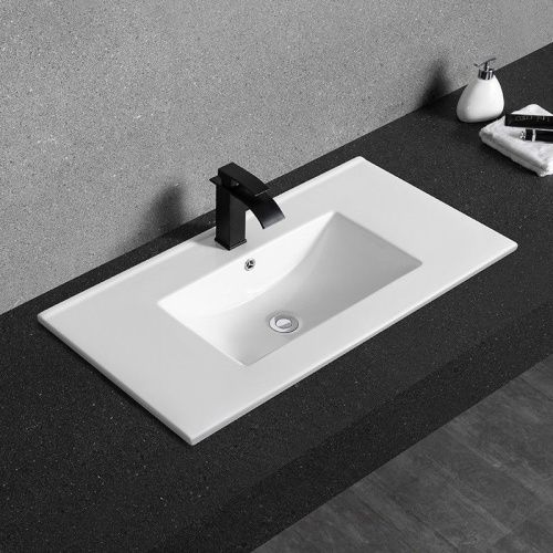 Раковина из сантехнического фаянса CeramaLux YJ803-90 90х40 встраиваемая цвет белый 1 отверстие под смеситель - фото 4