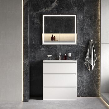 Комплект мебели: тумба с раковиной + смеситель + зеркало + аксессуары Am.Pm Gem S BK91GF 80х40 подвесной цвет белый