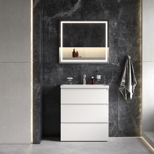 Комплект мебели: тумба с раковиной + смеситель + зеркало + аксессуары Am.Pm Gem S BK91GF 80х40 подвесной цвет белый