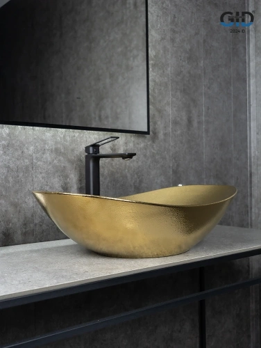 Раковина керамическая Gid Lago 53340 60х40 накладная цвет золото без отверстий под смеситель - фото 5