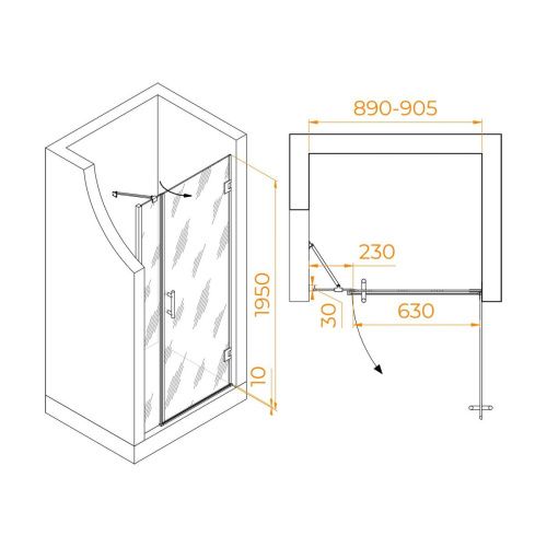 Душевая дверь RGW Hotel 350601209-14 90х195 стекло прозрачное профиль черный - фото 5