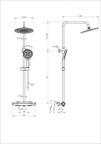 Душевая стойка Wonzon & Woghand Neo WW-B3045-A-MB настенная цвет черный с термостатом - фото 2