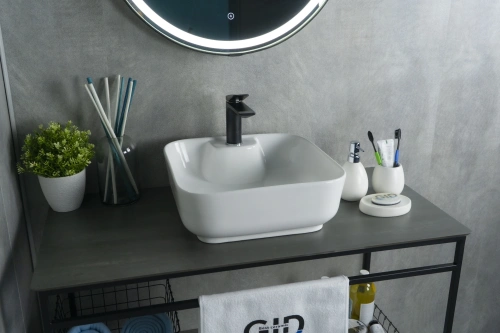 Раковина керамическая Gid Geométrico 51154 40х40 накладная цвет белый 1 отверстие под смеситель - фото 5