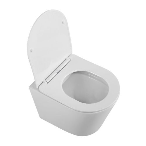 Унитаз подвесной BelBagno FLAY-R BB053CHR/SC белый с сиденьем микролифт безободковый каскадный смыв - фото 2