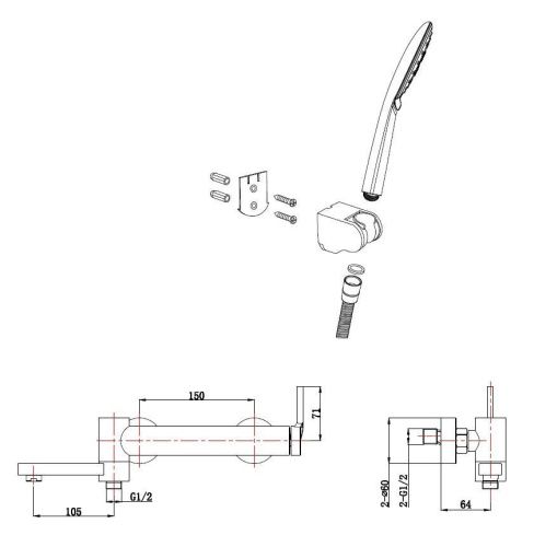 Смеситель BelBagno ETNA ETN-SET-VDH-IN настенный сатин - фото 2