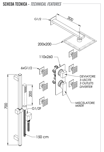 Душевая система Remer Absolute AU93S01UFS20 встраиваемая в стену цвет хром - фото 2