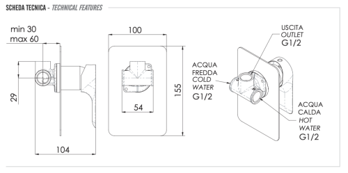 Смеситель для душа Remer Infinity I30BG встраиваемый в стену золото - фото 2