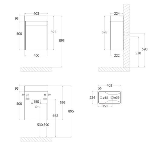 Тумба под раковину Art&Max TECHNO Family-400-1D-SO-BL 40х20 подвесная цвет белый - фото 4