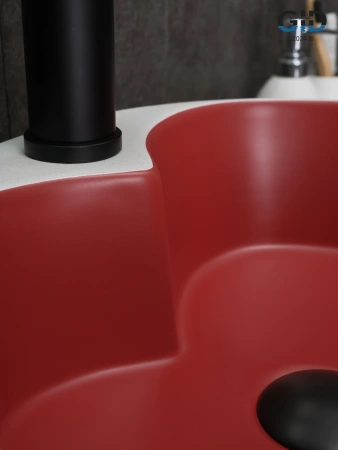 Раковина керамическая Gid Esfera 52237 40х40 накладная цвет белый/красный 1 отверстие под смеситель