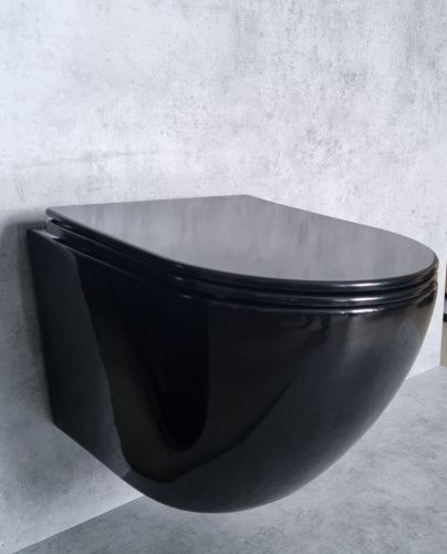 Унитаз подвесной CeramaLux 2196-18 черный с сиденьем микролифт безободковый каскадный смыв - фото 4