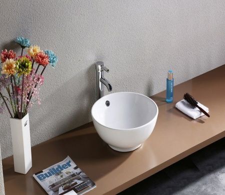 Раковина из сантехнического фаянса CeramaLux 9002 40х40 накладная цвет белый без отверстий под смеситель