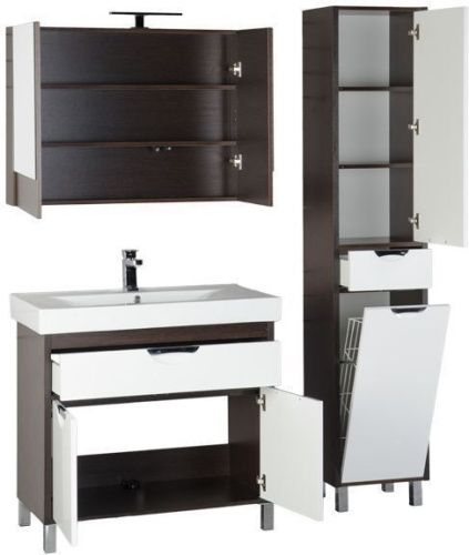 Комплект мебели: тумба с раковиной + зеркало-шкаф Aquanet Гретта 00172720 90х50 напольный цвет белый/коричневый - фото 3