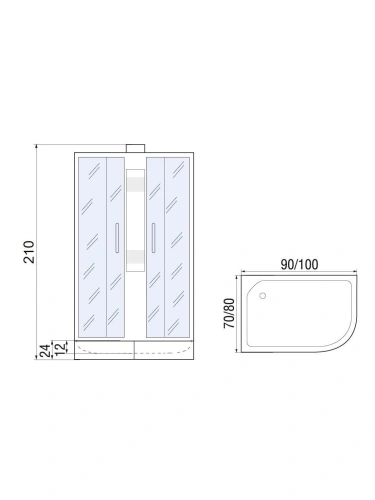 Душевая кабина River NARA 10000008791 90х80 асимметричная с крышей ориентация правая - фото 2