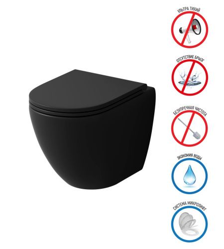 Унитаз подвесной Grossman Торнадо GR-4455BMSQ черный с сиденьем микролифт безободковый смыв торнадо - фото 2