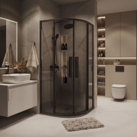 Душевой уголок Grossman Cosmo 301.K33.02.9090.21.10 90х90 стекло тонированное профиль черный без поддона