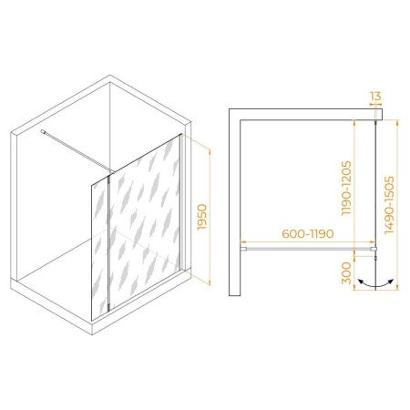Душевая перегородка RGW Walk In 351005123-16 120х195 стекло прозрачное профиль золото