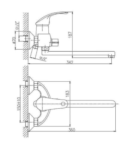 Смеситель для ванны и душа Haiba HB21 HB2221 настенный хром - фото 2