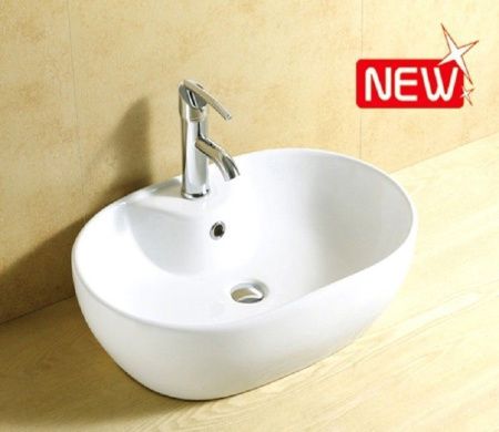 Раковина из сантехнического фаянса CeramaLux 9163 60х40 накладная цвет белый 1 отверстие под смеситель