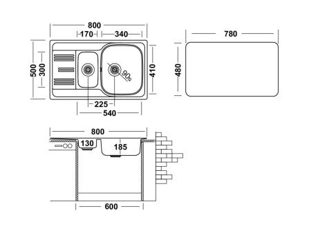 Кухонная мойка Ukinox Гранд GRL800.500 15GT8K -O 80х50 цвет нержавеющая сталь поверхность полированная