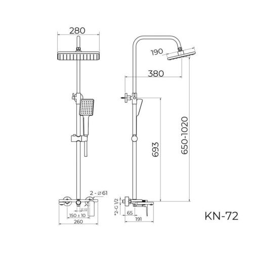 Душевая стойка Knotlor KN-72/BL настенная цвет черный - фото 3