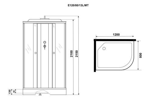 Душевая кабина Niagara Eco E120/80/13L/MT 120х80 асимметричная с крышей ориентация левая - фото 4