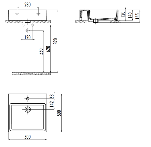 Раковина из сантехнического фарфора Creavit Next NX256-00CB00E-0000 50х50 накладная цвет белый 1 отверстие под смеситель - фото 2