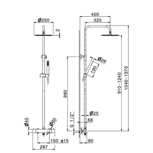 Душевая стойка Newform X-Steel 316 69650X.50.050 настенная цвет нержавеющая сталь - фото 2