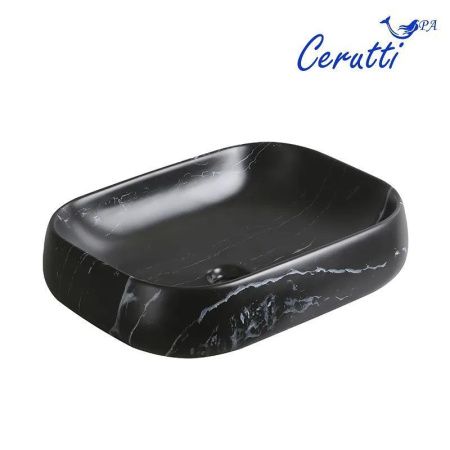 Раковина из сантехнического фарфора Cerutti SPA CR0086 MMB2 60х40 накладная цвет черный без отверстий под смеситель