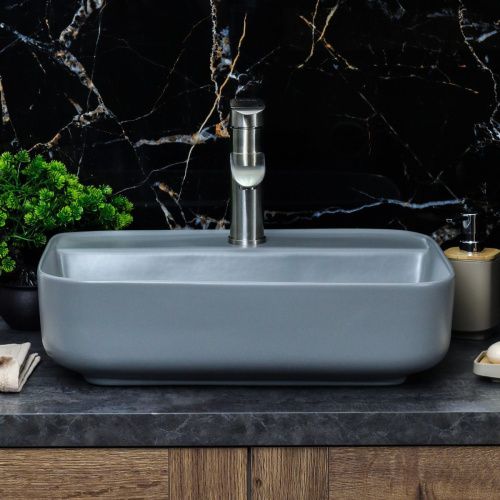 Раковина из сантехнического фарфора Melana 320353MG-805 50х40 накладная цвет серый без отверстий под смеситель - фото 4