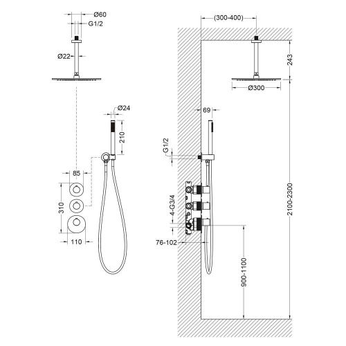 Душевая система Timo Saona SX-2399/03SM встраиваемая в стену цвет черный с термостатом - фото 2