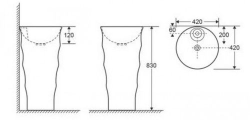 Раковина из сантехнического фаянса CeramaLux G308 40х40 напольная цвет белый 1 отверстие под смеситель - фото 2