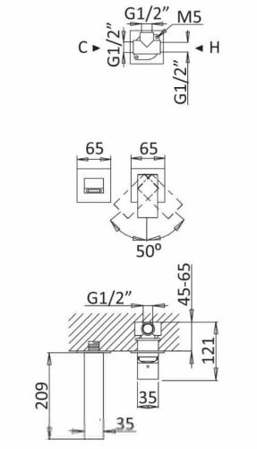 Смеситель для раковины Cezares PORTA PORTA-BLI2-SS настенный бронза - фото 2