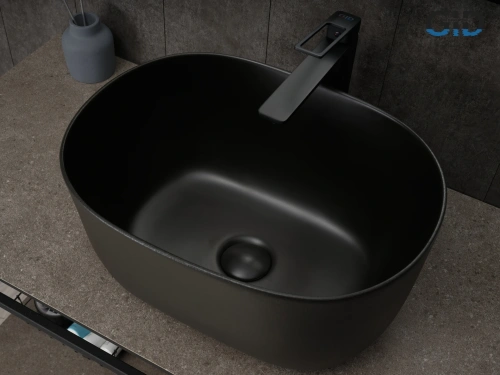 Раковина керамическая Gid Creativo 53377 50х30 накладная цвет черный без отверстий под смеситель - фото 2