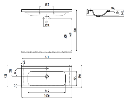 Раковина из сантехнического фарфора Creavit ideal ID100-00CB00E-0000 100х50 накладная цвет белый 1 отверстие под смеситель - фото 2