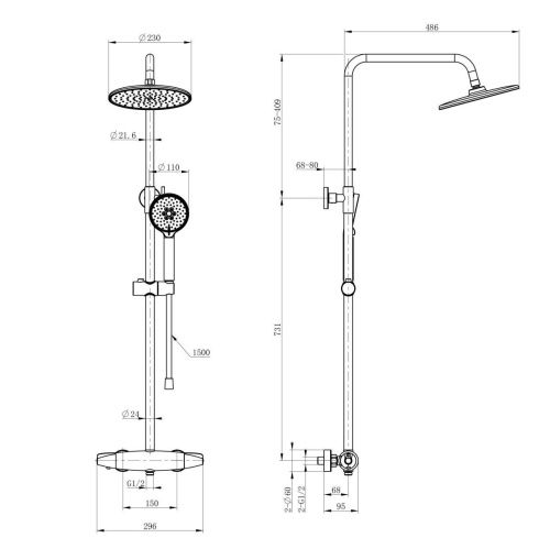 Душевая стойка Wonzon & Woghand Capsule WW-B3031-A1-MB настенная цвет черный с термостатом - фото 2