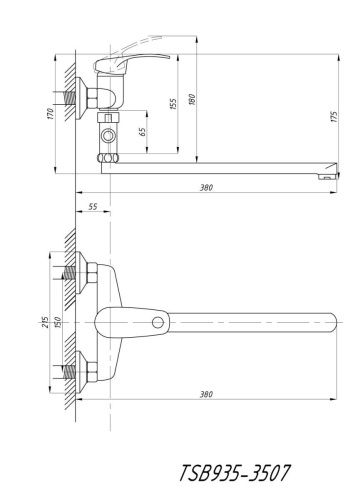 Cмеситель для ванны и душа TSARSBERG TSB-935-3507 настенный хром - фото 4