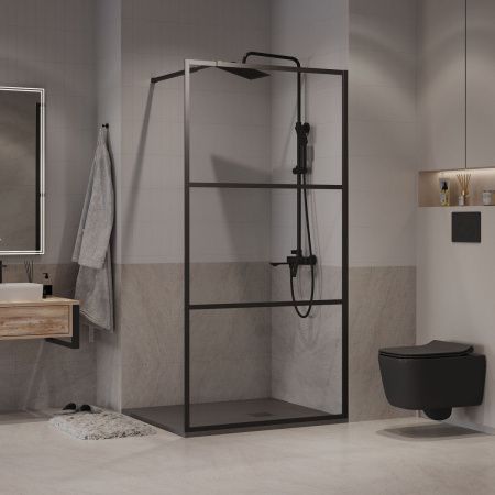 Душевая перегородка Niagara Nova NG-688-90BLACK 90х195 стекло с рисунком профиль черный