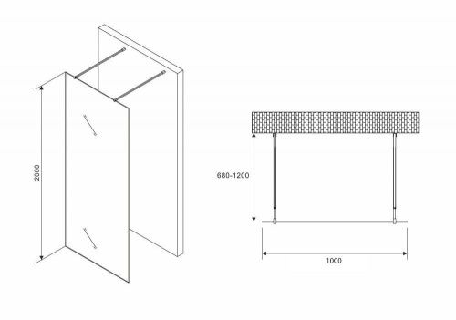 Душевая перегородка Abber Immer Offen AG68100BF8 100х200 стекло с рисунком профиль черный - фото 3